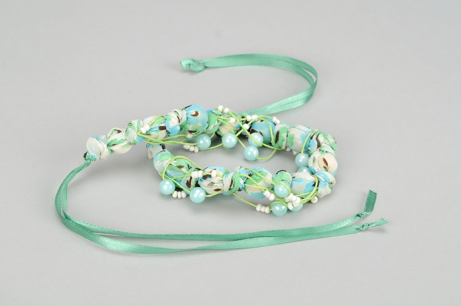 Beads made of wood and silk Turquoise mood photo 3