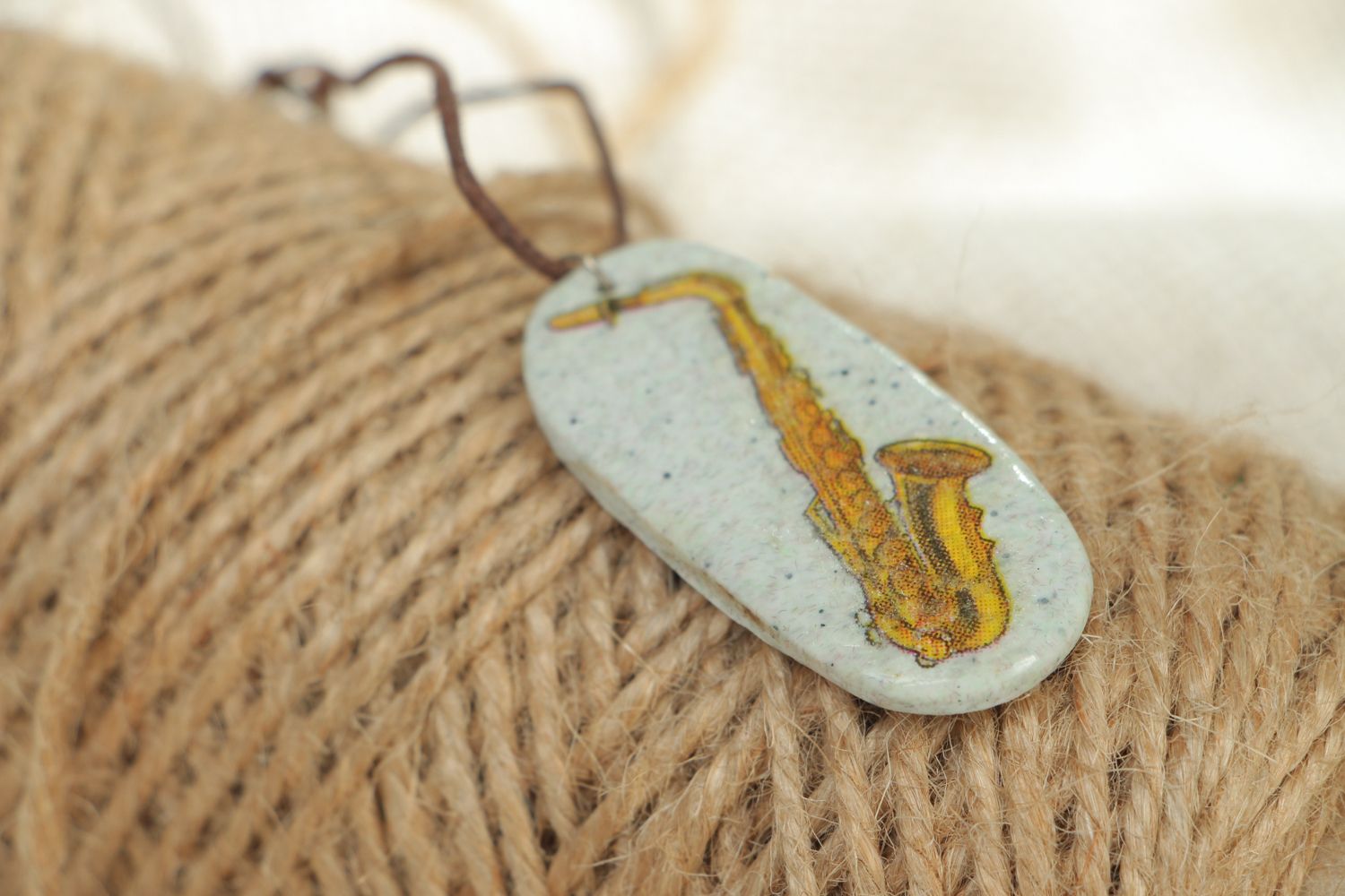 Polymer clay pendant with image of saxophone photo 4