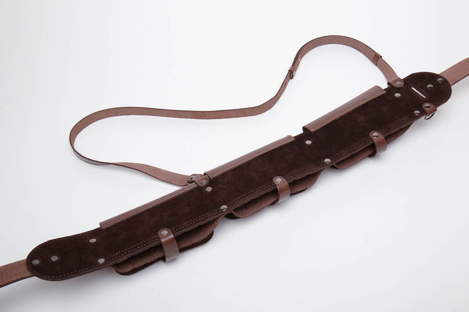 Closed leather bandolier of brown color photo 5