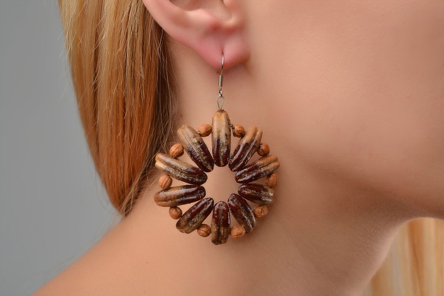 Round earrings handcrafted jewelry wood earrings designer jewelry gifts for wife photo 1