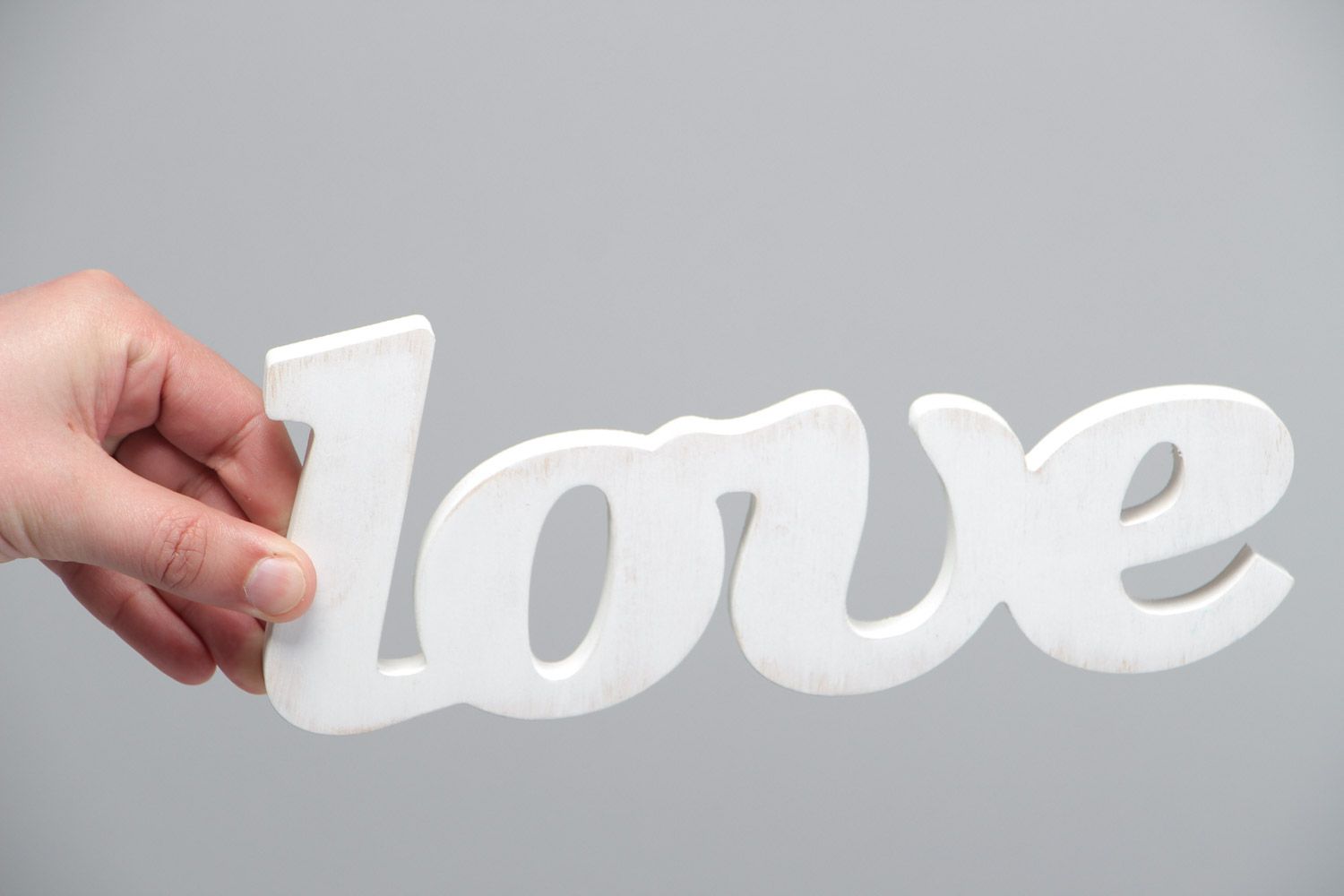 Handmade decorative word Love cut out of plywood of white color for interior decor photo 5