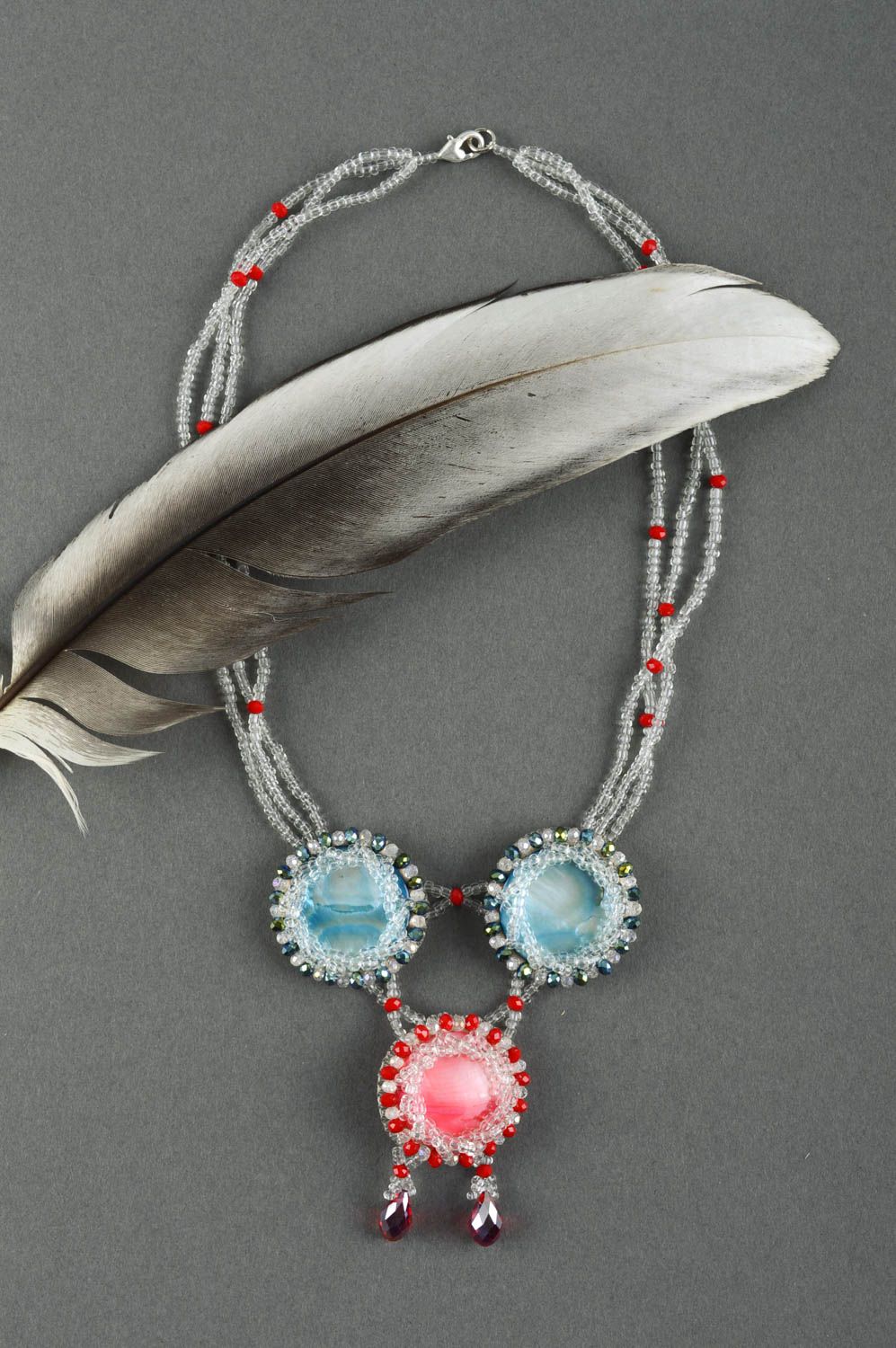 Collier perles de rocaille Bijou fait main pierres naturelles Accessoire femme photo 1