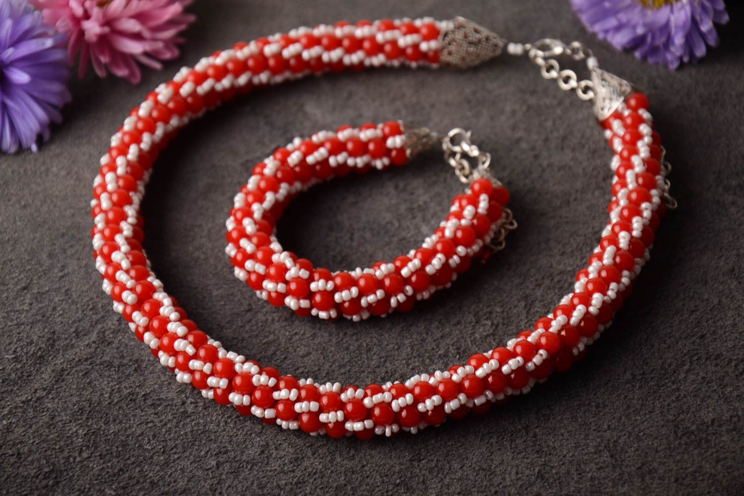 Stylish handmade jewelry set beaded bracelet designs woven bead necklace photo 1