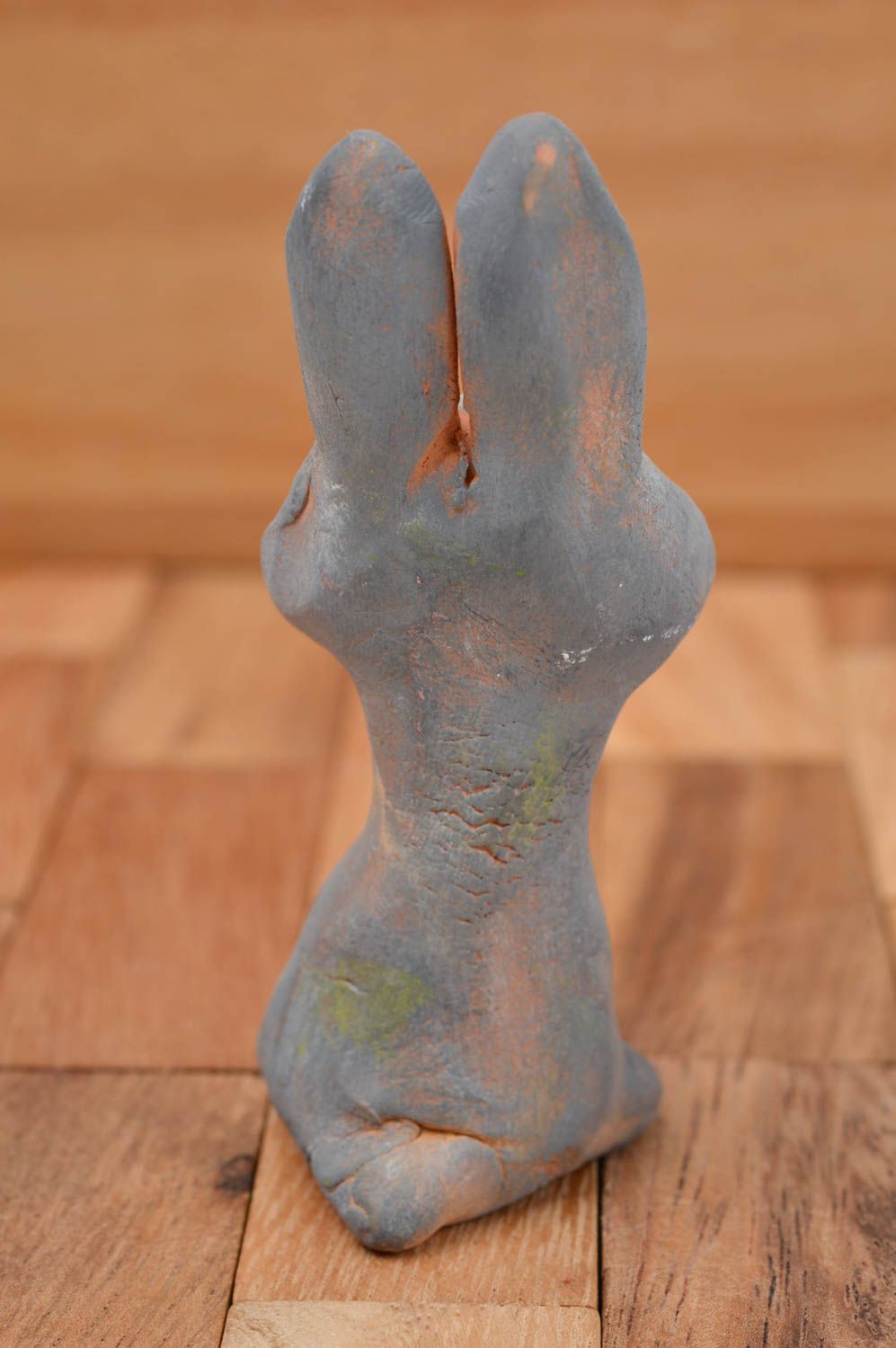 Figurine décorative Statuette animal fait main lapin en argile Cadeau original photo 4