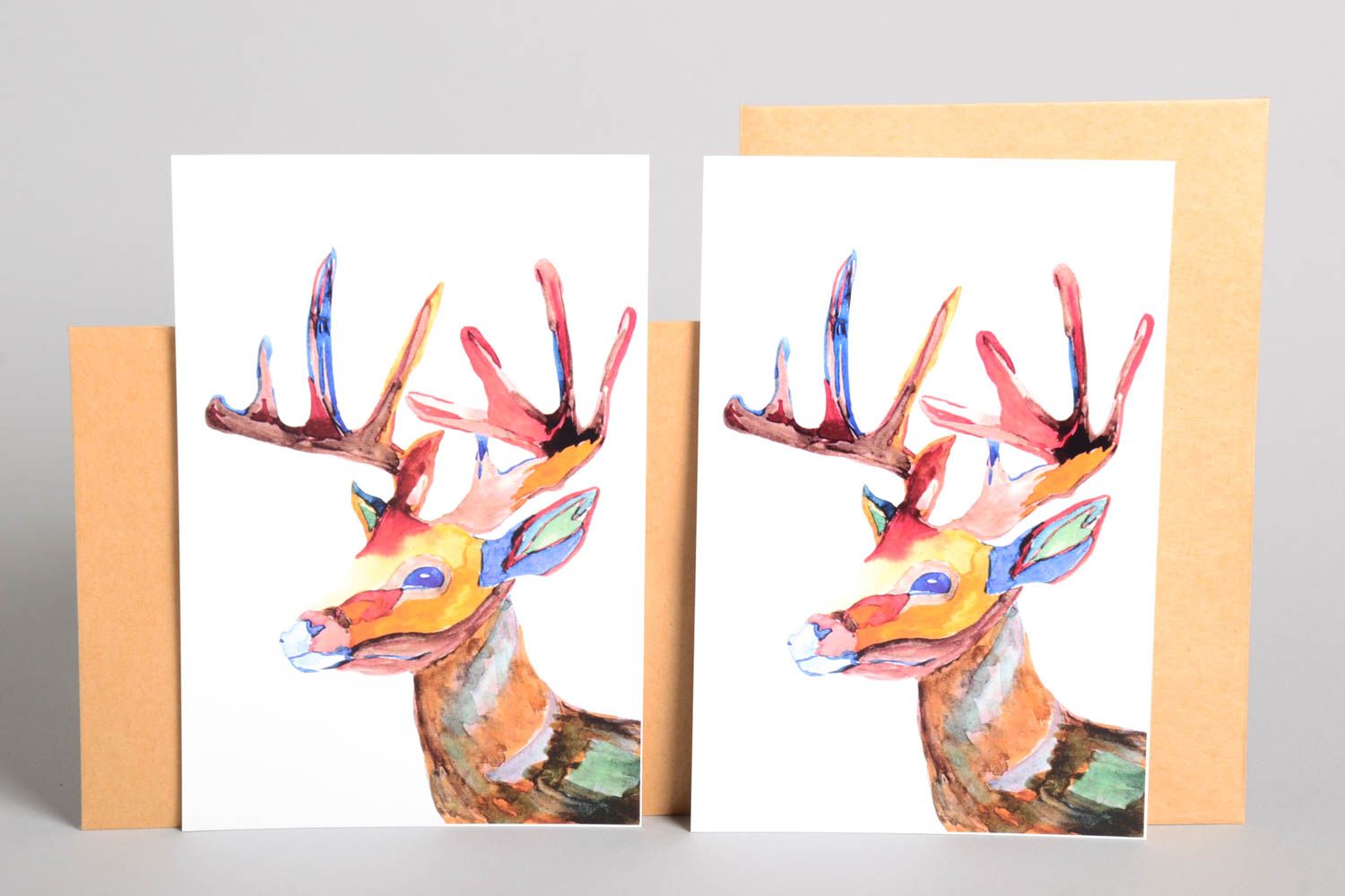 Открытки ручной работы красивые открытки две поздравительные открытки Олени фото 2