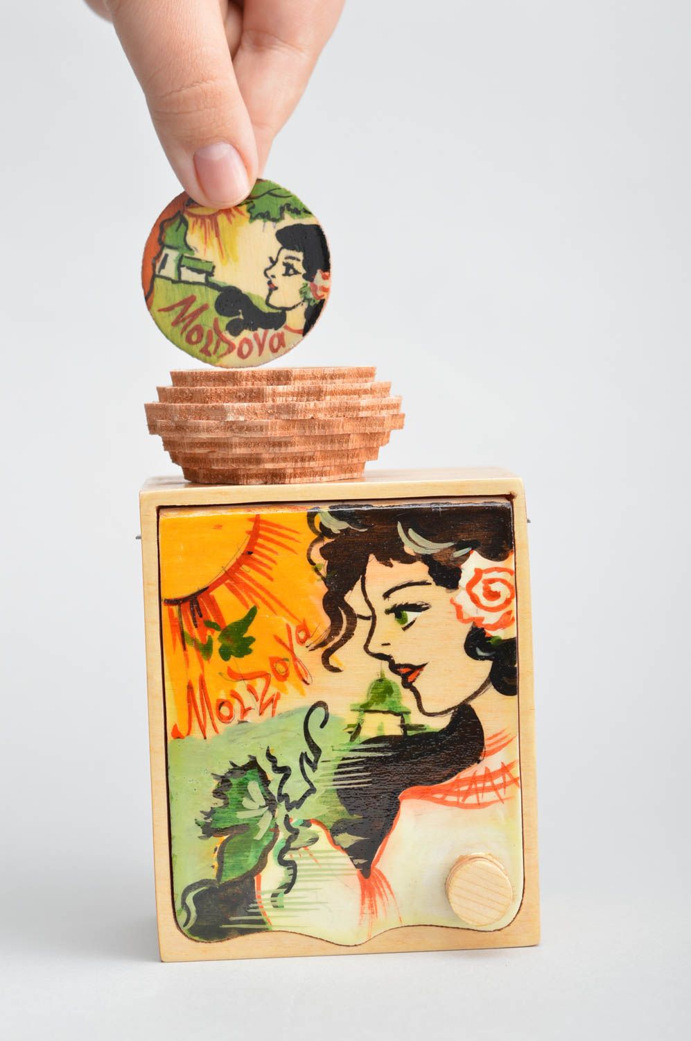 Boîtes décoratives en contreplaqué faites main à bijoux avec peinture 2 pièces photo 3