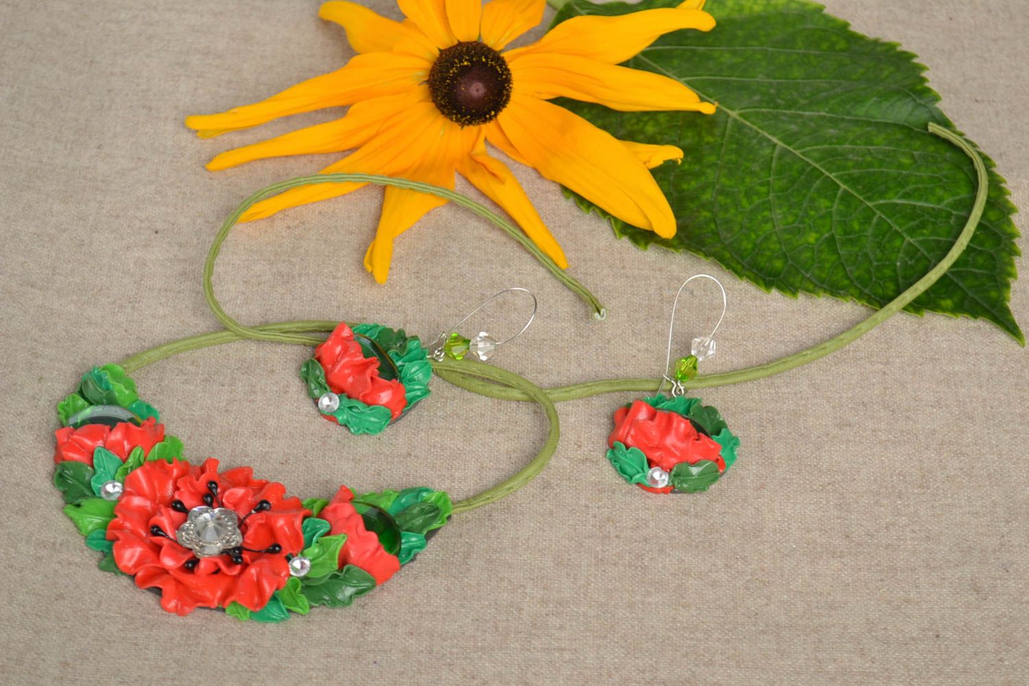 Handmade jewelry set flower jewelry fashion necklace dangling earrings  photo 1
