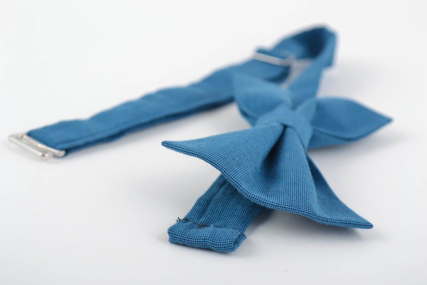 Noeud papillon bleu en tissu de coton sangle ajustable fait main original photo 3