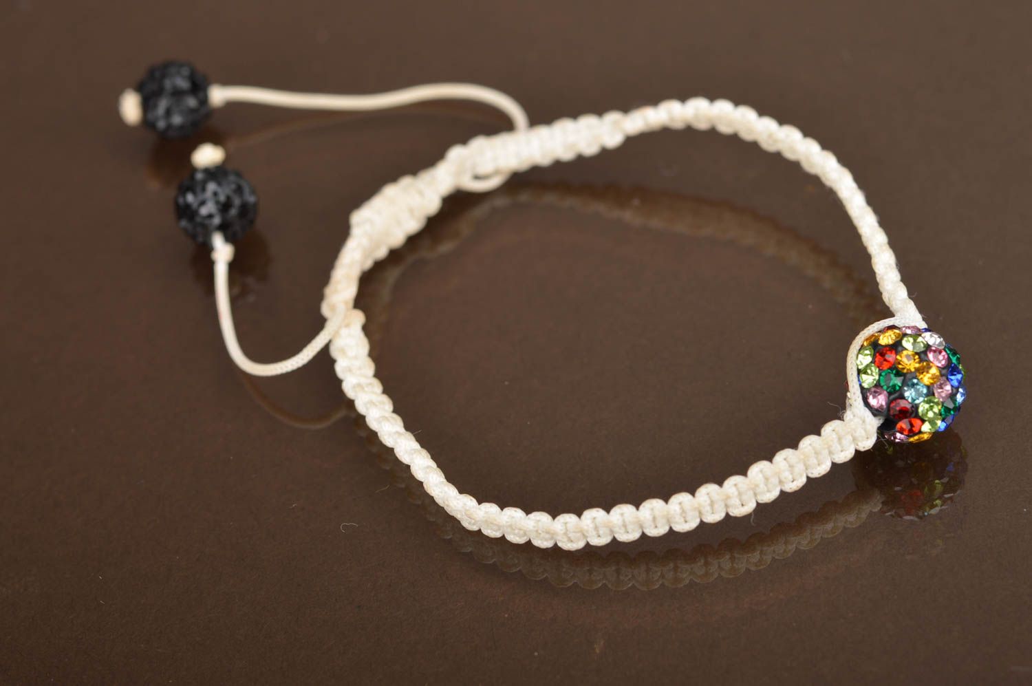 Exquisite handmade bright cute braided bracelet with beads and rhinestones photo 2