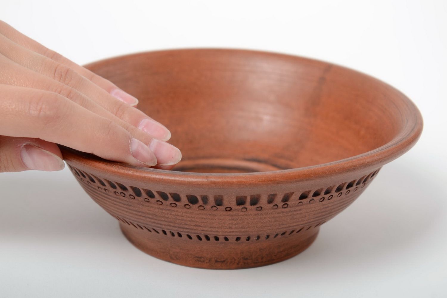 Bol en terre cuite marron rond avec ornement fait main petit poterie 35 cl photo 5
