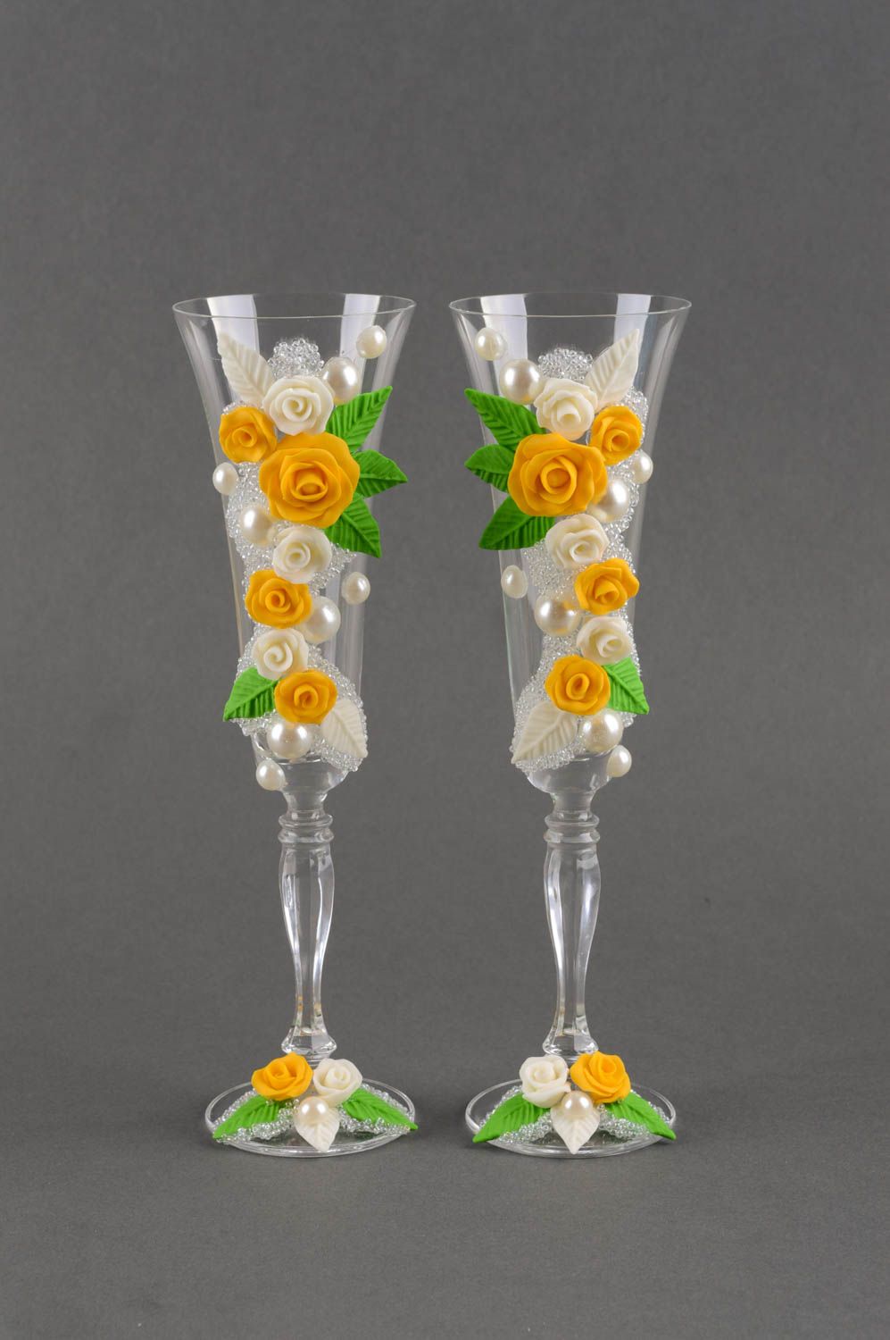 Verres à champagne fait main Vaisselle en verre Cadeau mariage 2 pcs design photo 2