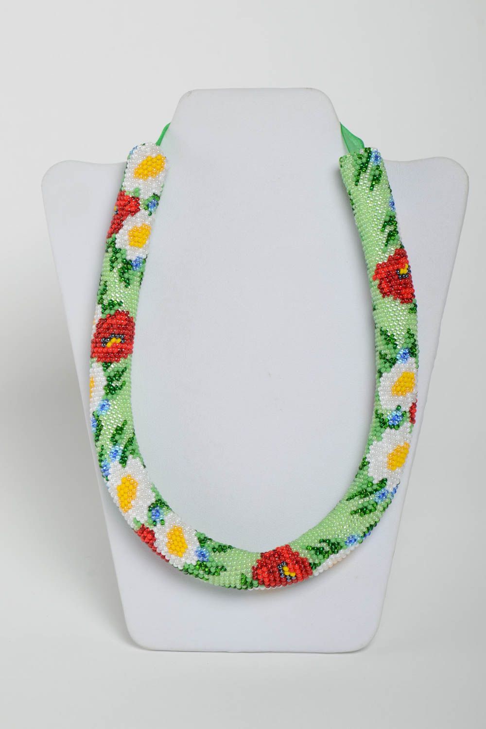 Collier spirale Bijou fait main Cadeau femme gros vert à motif floral design photo 2