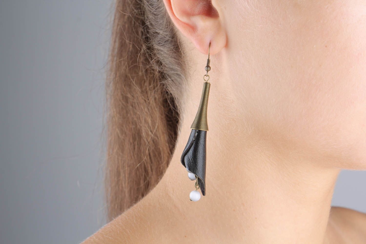 Genuine leather earrings photo 5