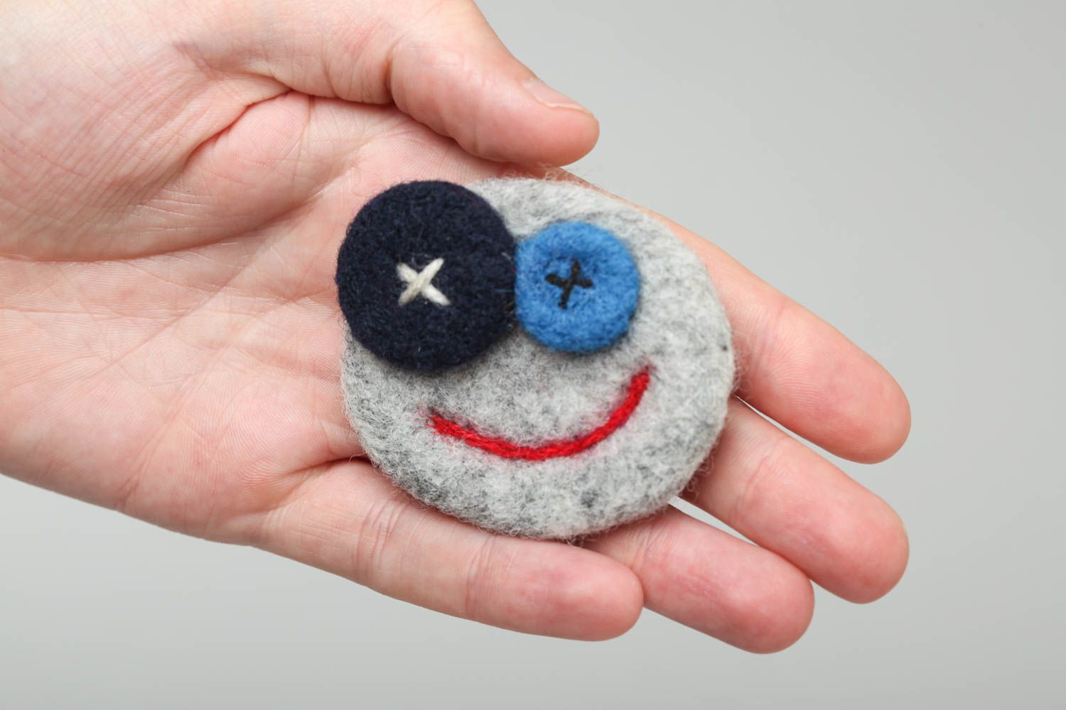 Handmade funny small brooch felted wool of gray color Face for little girl  photo 5