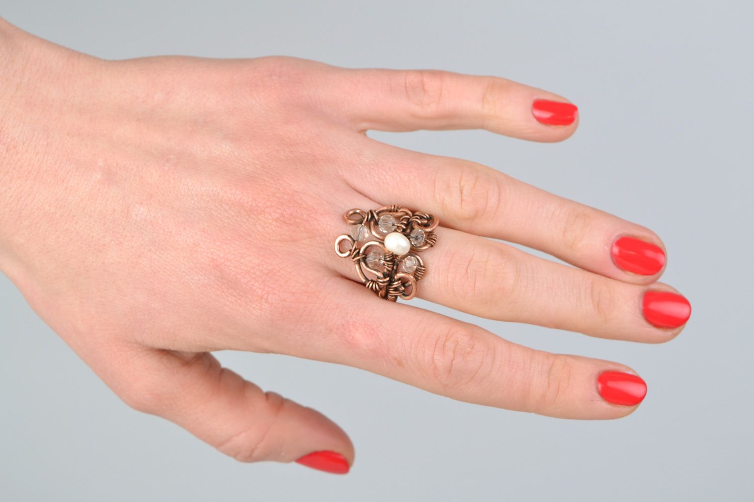 Kupfer Ring mit Perle foto 2