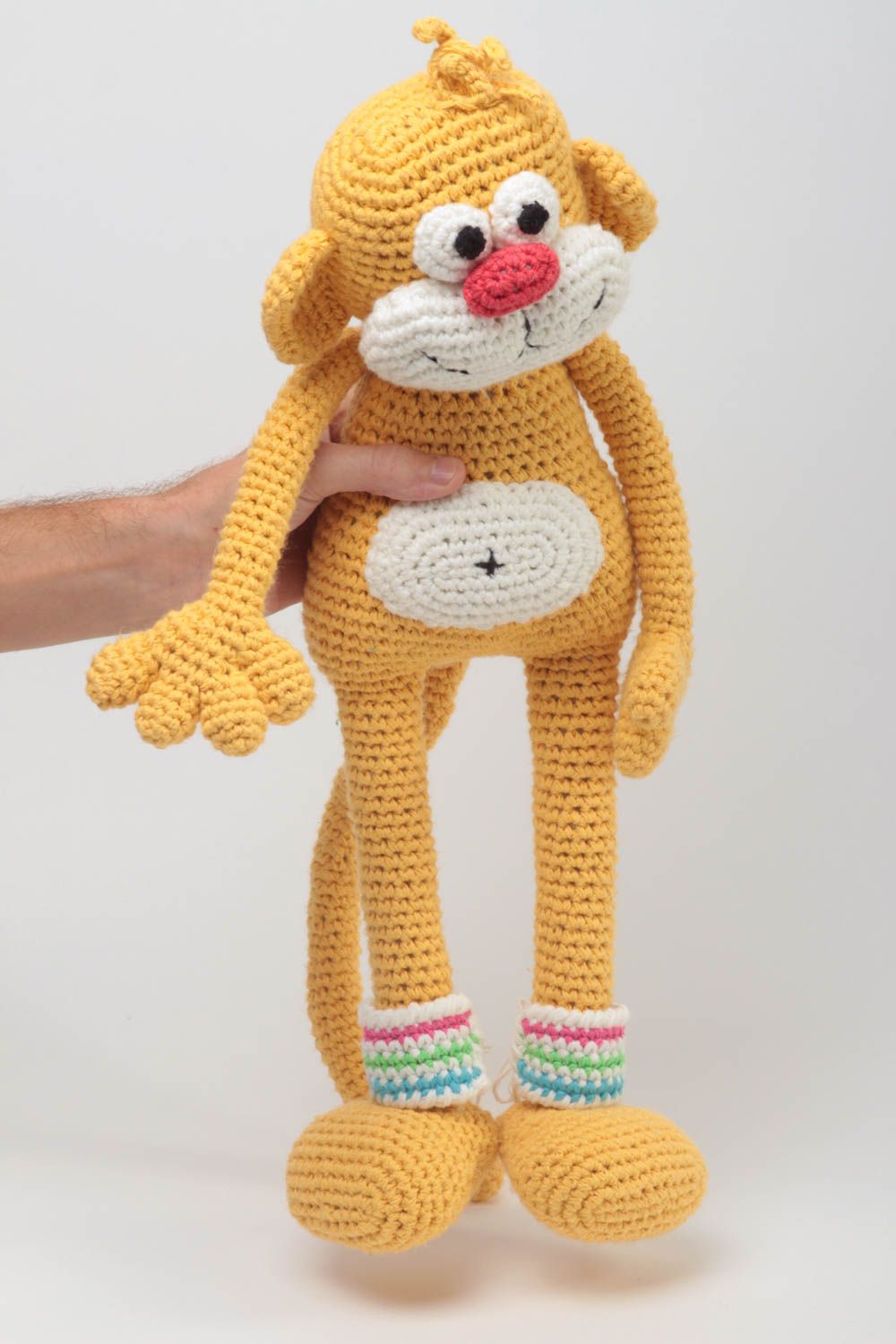 Handmade crocheted toy stylish unusual soft toy textile monkey present photo 5