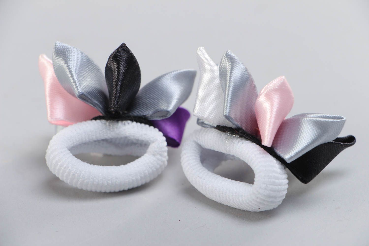 Handmade set of scrunchies 2 pieces made using kanzashi technique for women photo 4