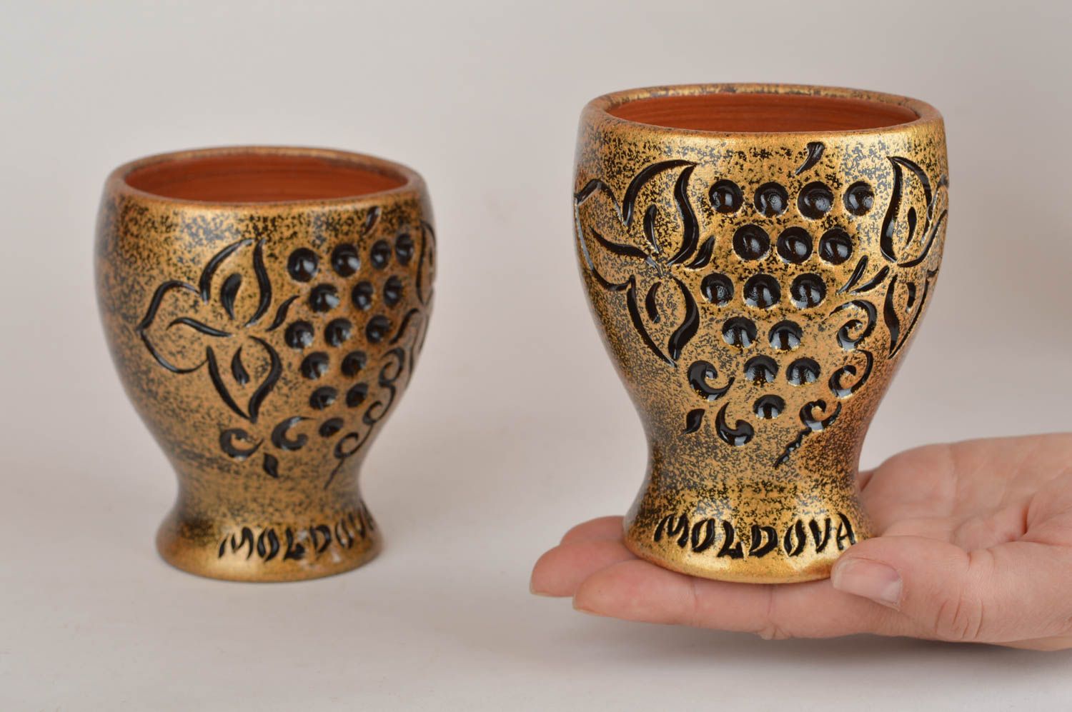 Copas cerámicas artesanales de arcilla roja por 150 ml pintados con tintes  foto 3