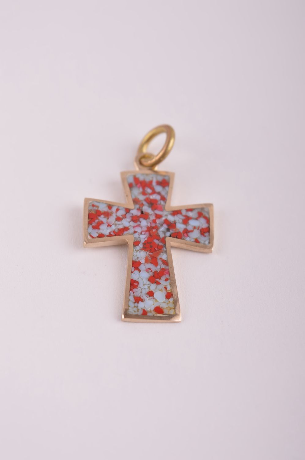 Крестик с камнями handmade подвеска на шею украшение из латуни стильный крестик фото 2