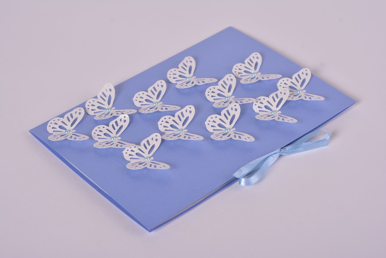 Carte de voeux bleue avec papillons faite main design à rubans Petit cadeau photo 2