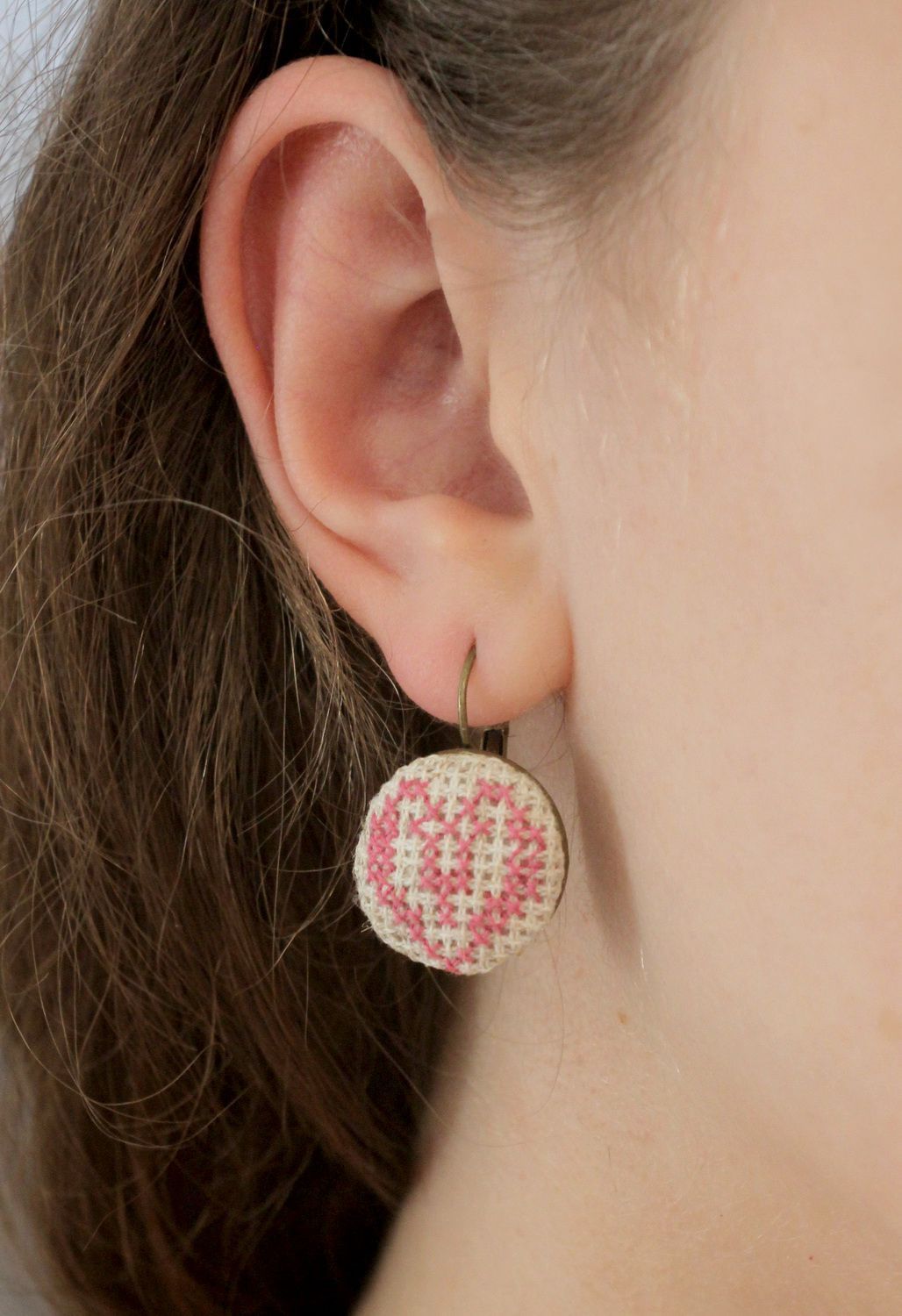 Earrings with metal basis decorated with embroidery photo 4