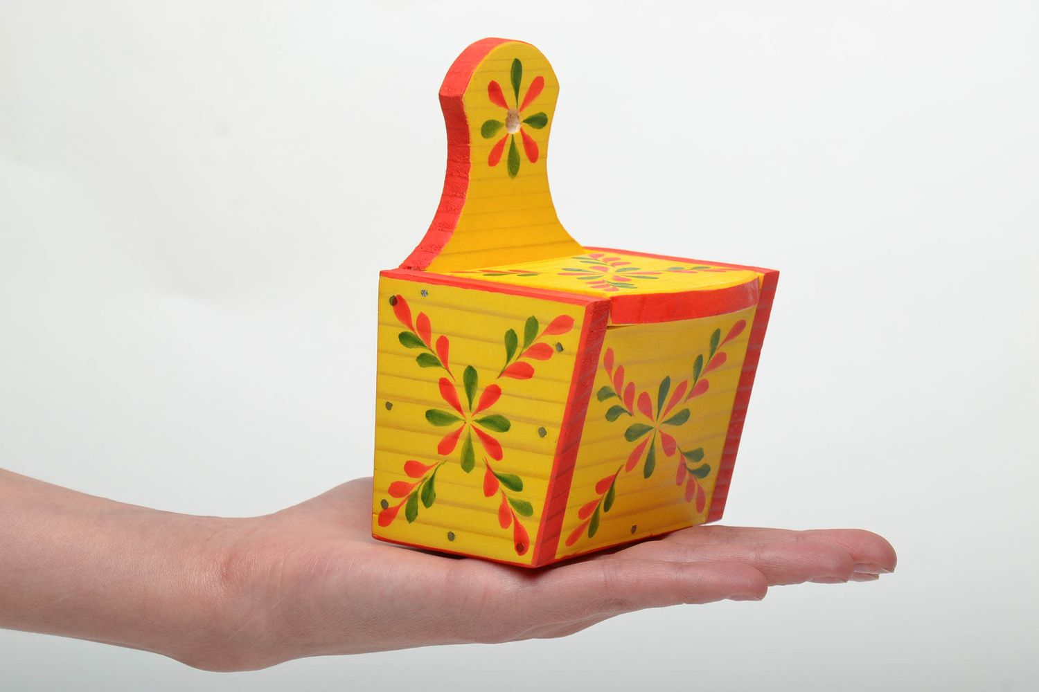 Wooden salt pot with Ukrainian folk painting photo 5