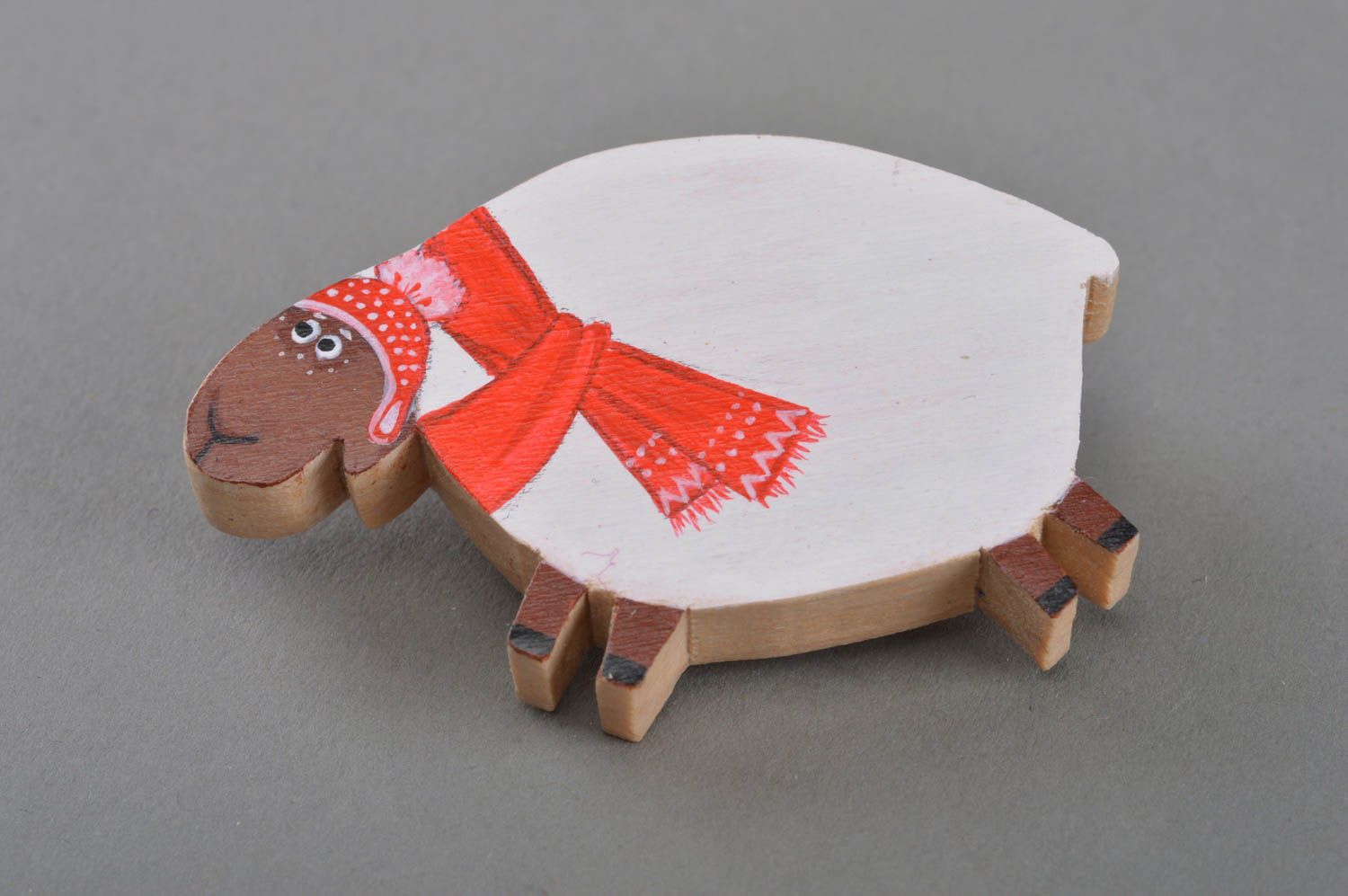 Nice handmade designer painted plywood brooch in the shape of sheep  photo 1
