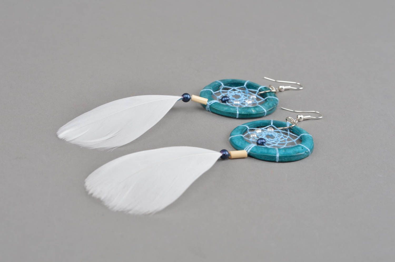 Dreamcatcher earrings handmade feather jewelry designer accessories for women photo 3