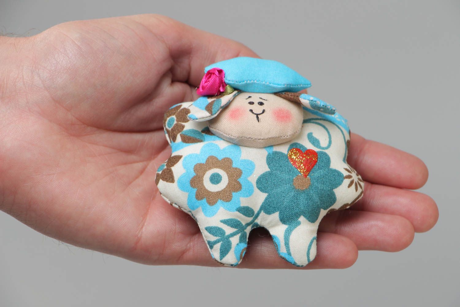 Handmade funny soft fridge magnet toy sewn of cotton fabric Sheep photo 5