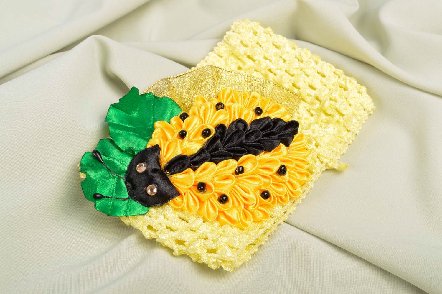 Желтая повязка на голову ручной работы повязка для девочки детская повязка фото 1