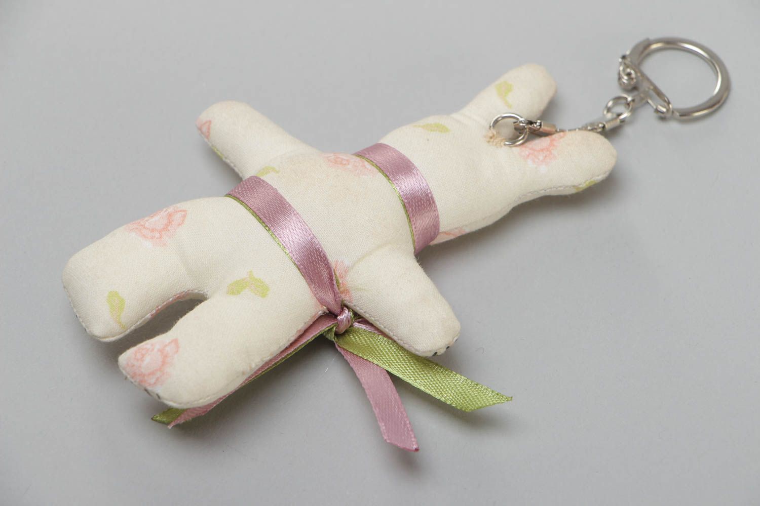 Handmade soft white rabbit key fob made of cotton cloth photo 4