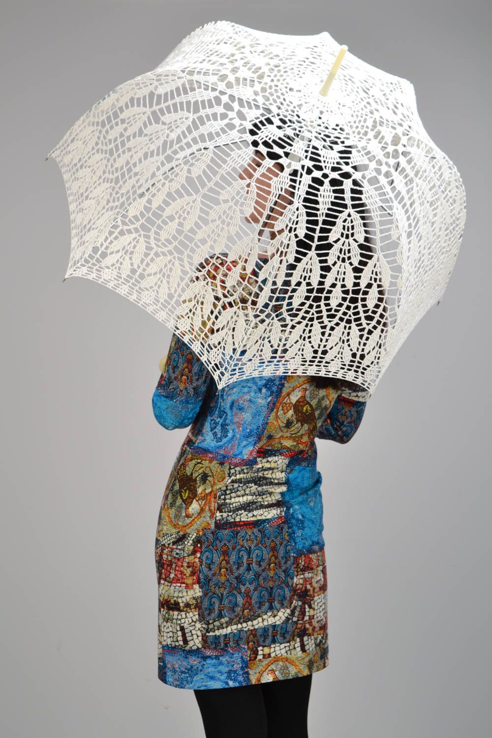 Ombrelle tricotée ajourée blanche pour femme photo 1