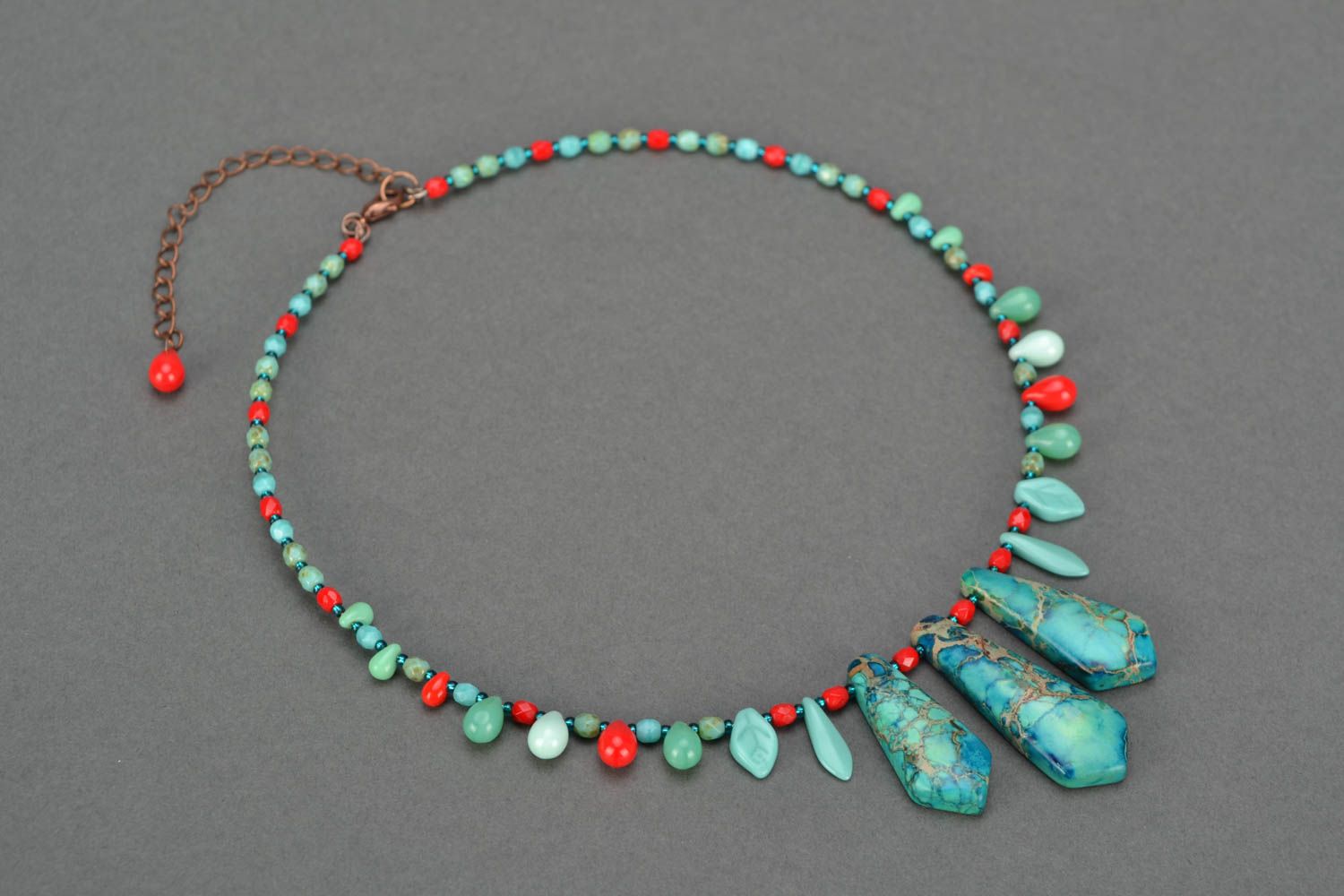 Handmade beautiful female necklace made of variscite and glass beads Mermaid photo 1