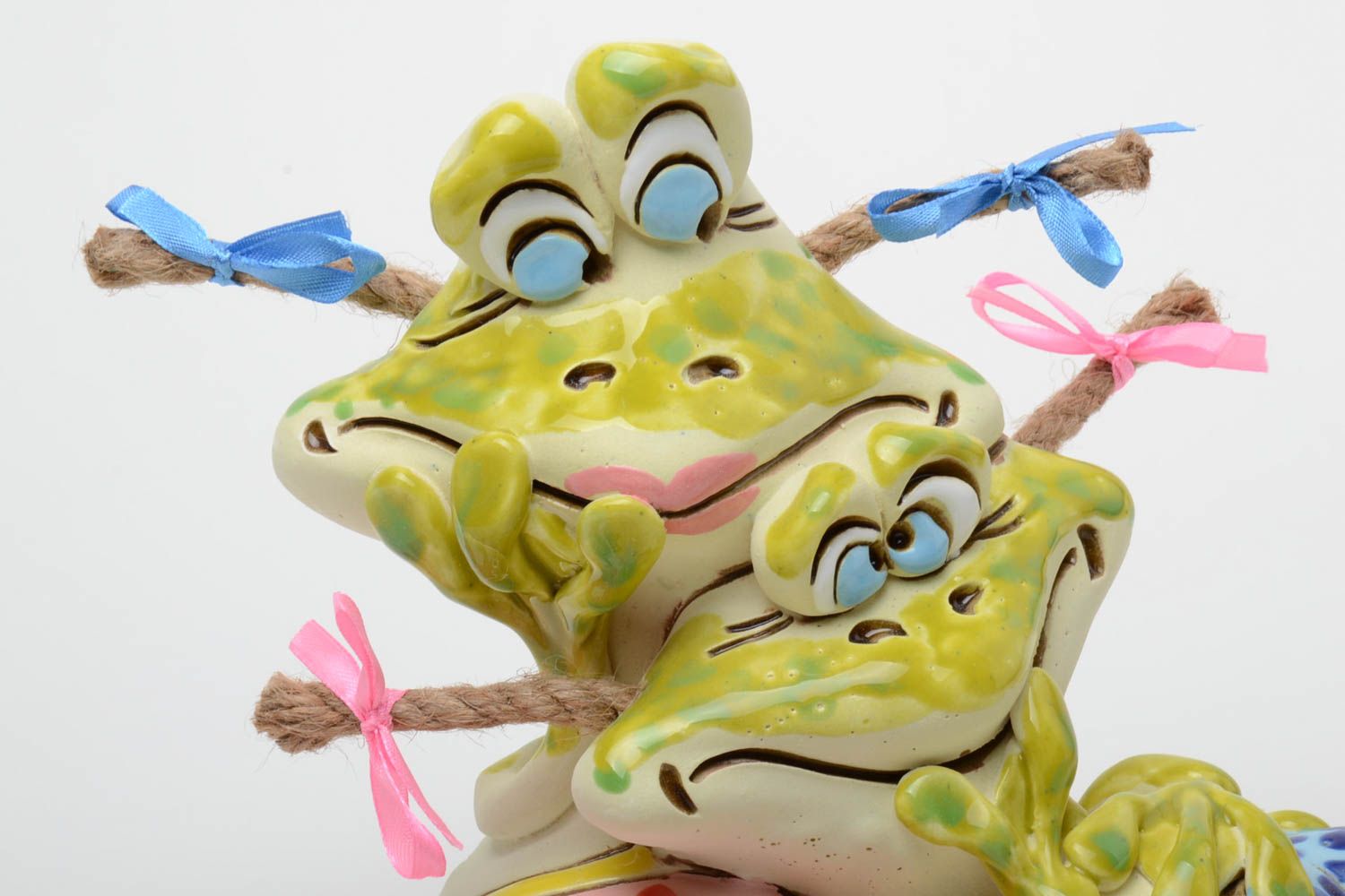 Clay money box figurine frogs small colorful funny handmade interior statuette photo 3