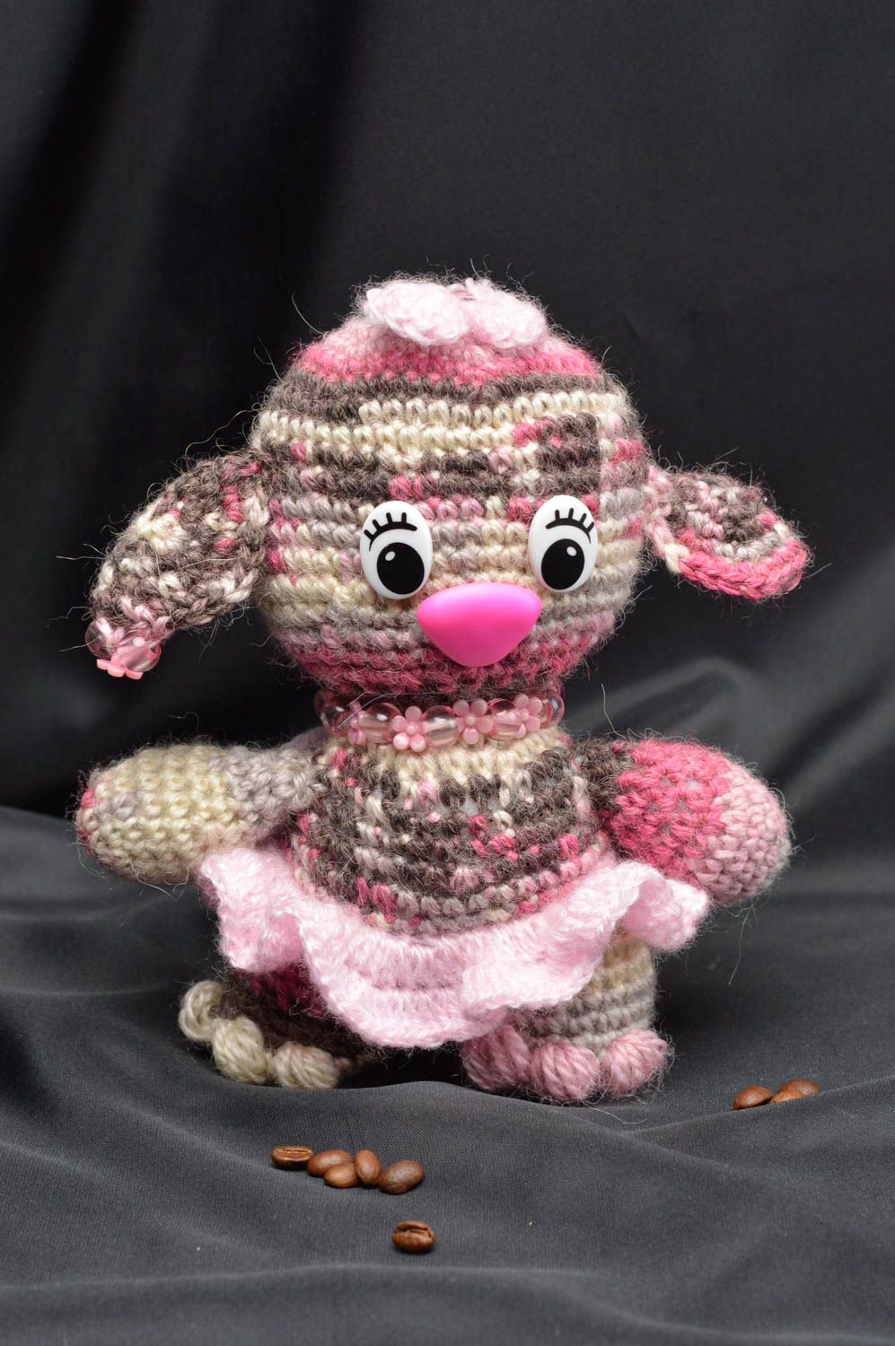 Handmade pink soft toy crocheted beautiful souvenir unusual present for kids photo 1