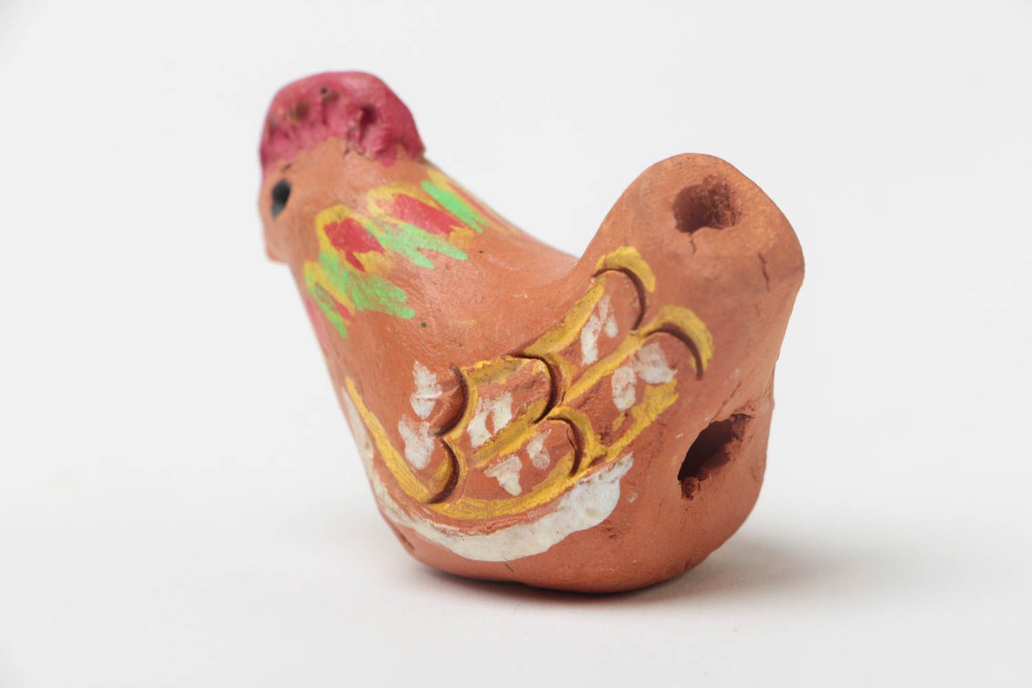 Игрушка из глины ручной работы свистулька с росписью для детей красивая фото 3