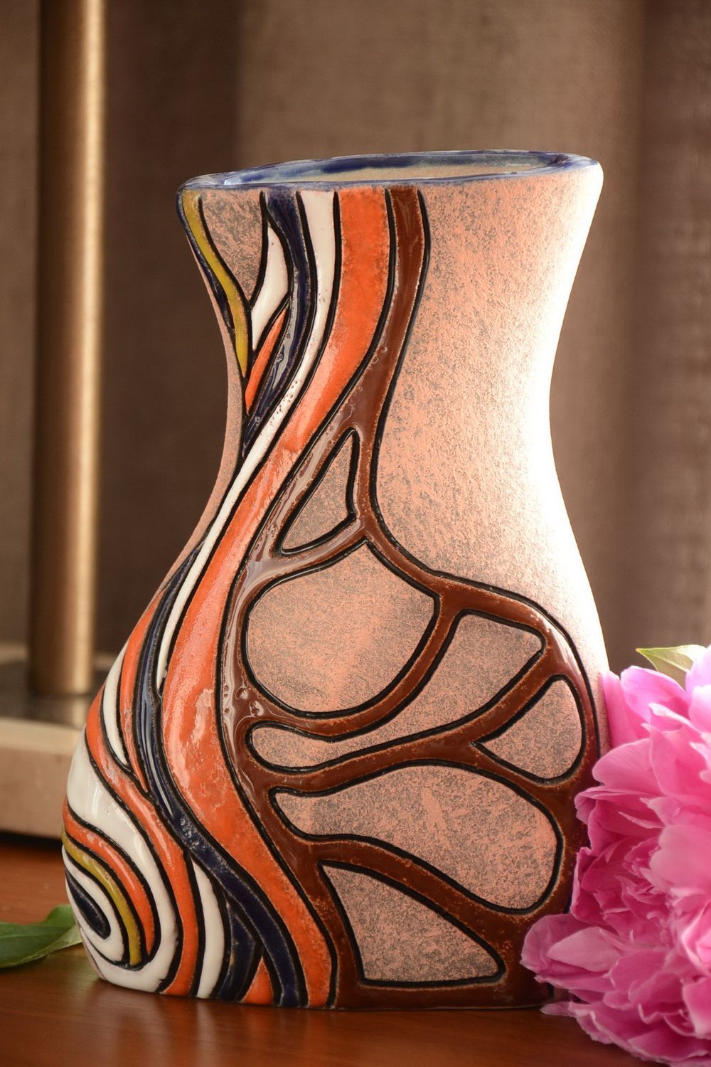 Künstler Vase handmade aus Halbporzellan mit Pigmenten bemalt 1.2 L für Blumen foto 1