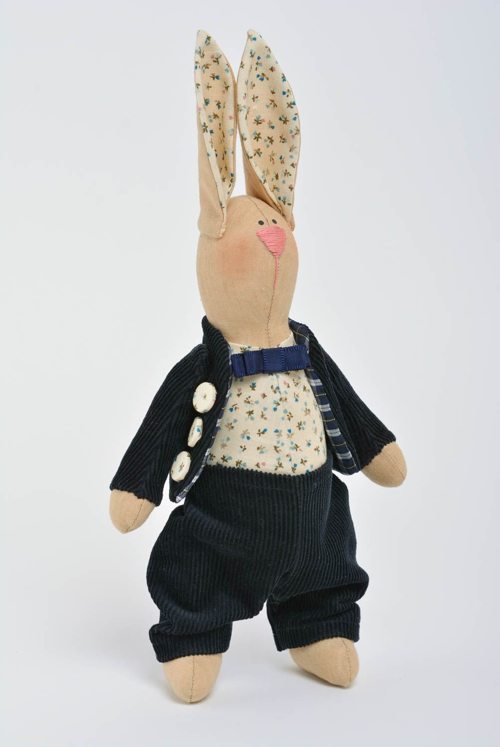 Soft toy rabbit fabric handmade home decor designer doll for children photo 1