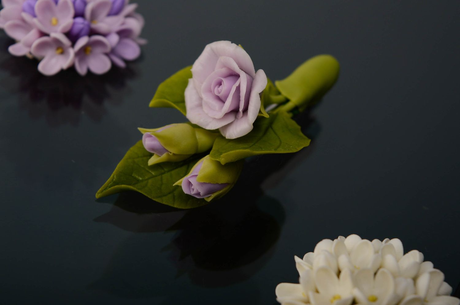 Barrette faite main originale en porcelaine froide accessoire Rose violette photo 4