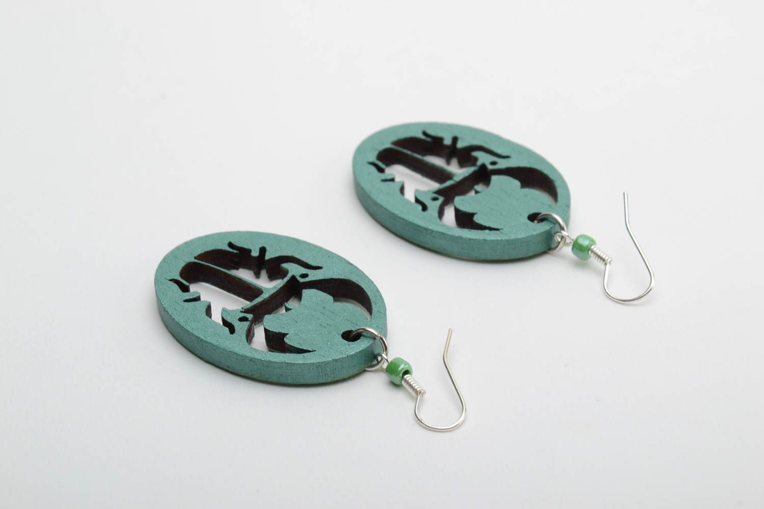 Beautiful handmade designer green plywood earrings for women Bugs photo 4