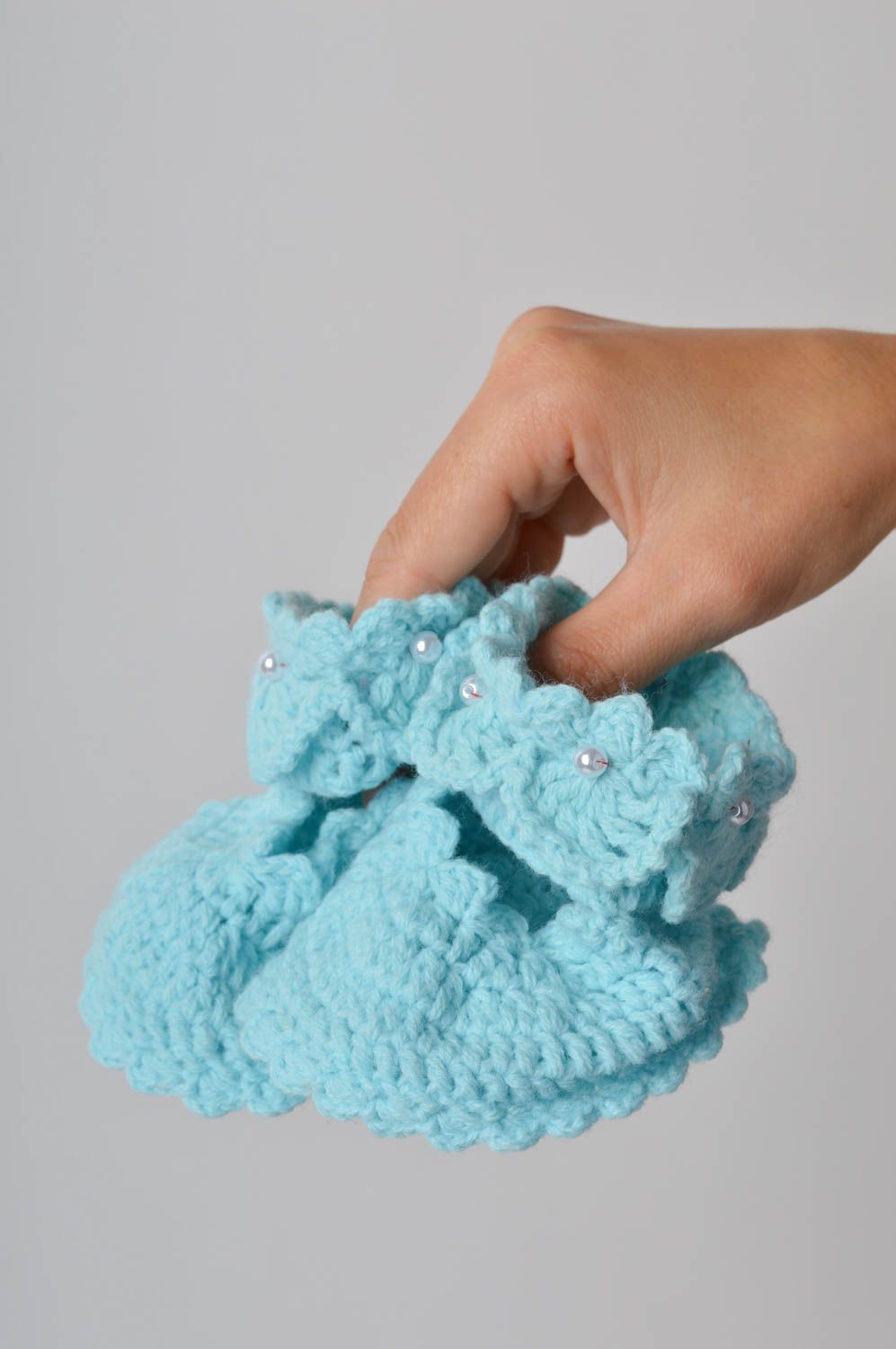 Handmade Baby Häkelschuhe schöne Babyschuhe Geschenkidee für Baby blau foto 5