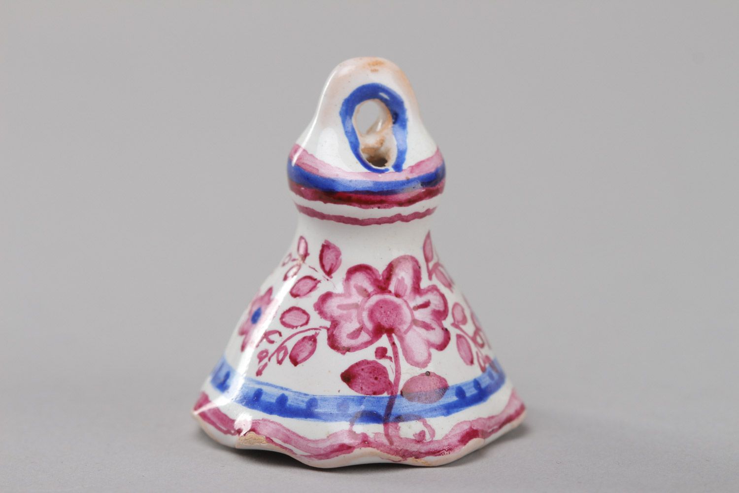 Tiny handmade ceramic bell with floral ornament for decor photo 2