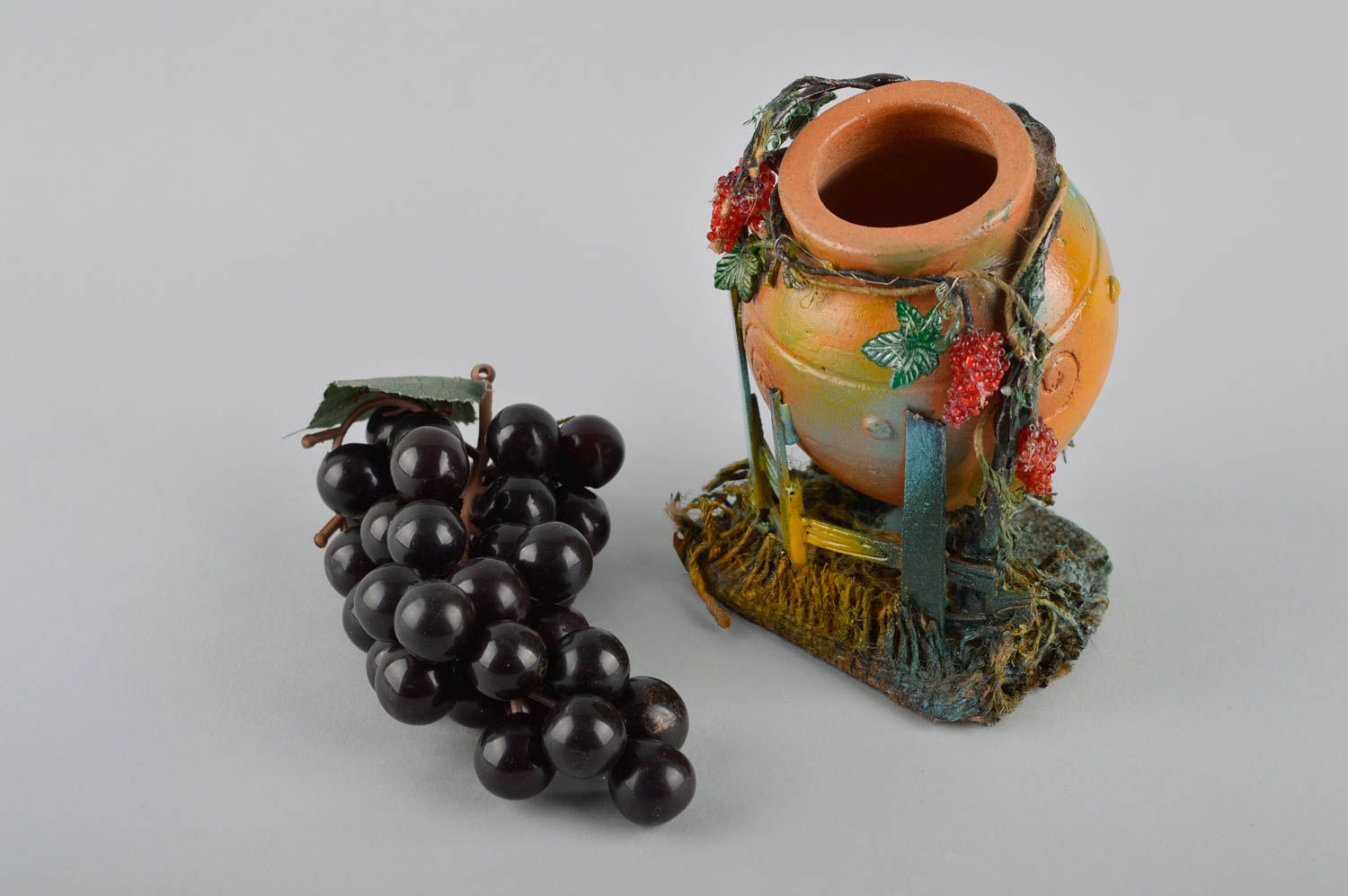 Глиняный кувшин ручной работы емкость для питья стакан для вина с росписью фото 1