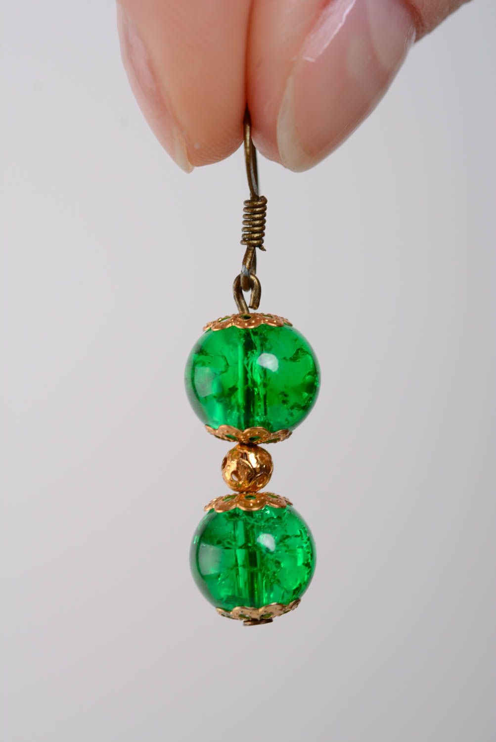 Grüne schöne künstlerische Perlen Ohrringe aus Glas grelle auffallende GHandarbeit foto 5