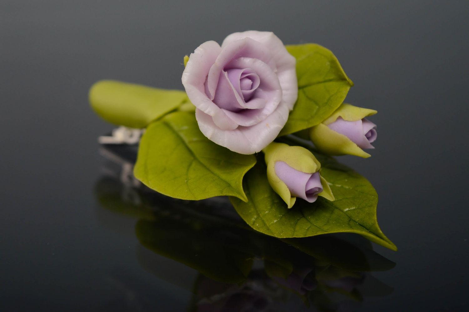 Barrette faite main originale en porcelaine froide accessoire Rose violette photo 1