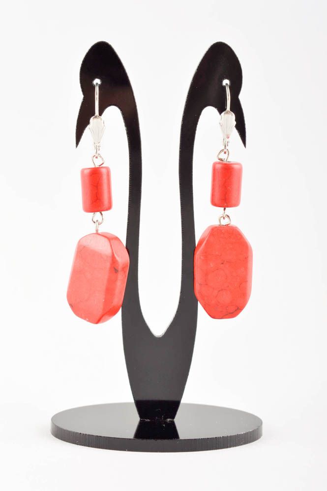 Lange Schmuck Ohrringe handmade Designer Schmuck Accessoire für Frauen in Rot foto 2