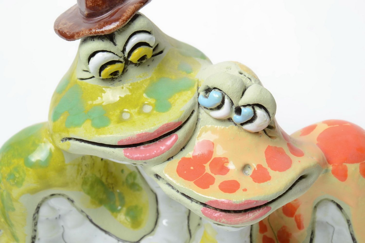 Handmade designer funny semi porcelain colorful painted money box Two Snakes photo 3