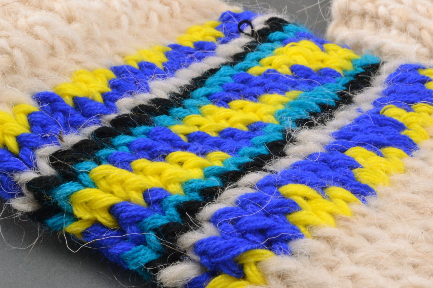Chaussettes en laine blanches et bleues faites main photo 2