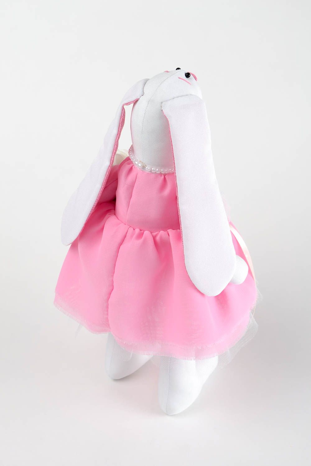 Poupée lapin en robe rose Jouet fait main textile design Cadeau pour fille photo 5