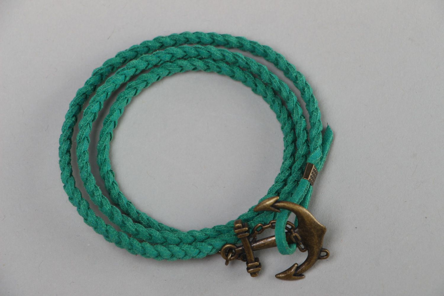 Handmade artificial suede cord bracelet with metal charm photo 2